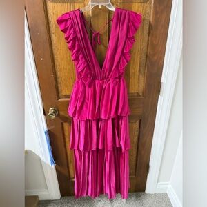 Chic Fuchsia Backless Ruffle Dress